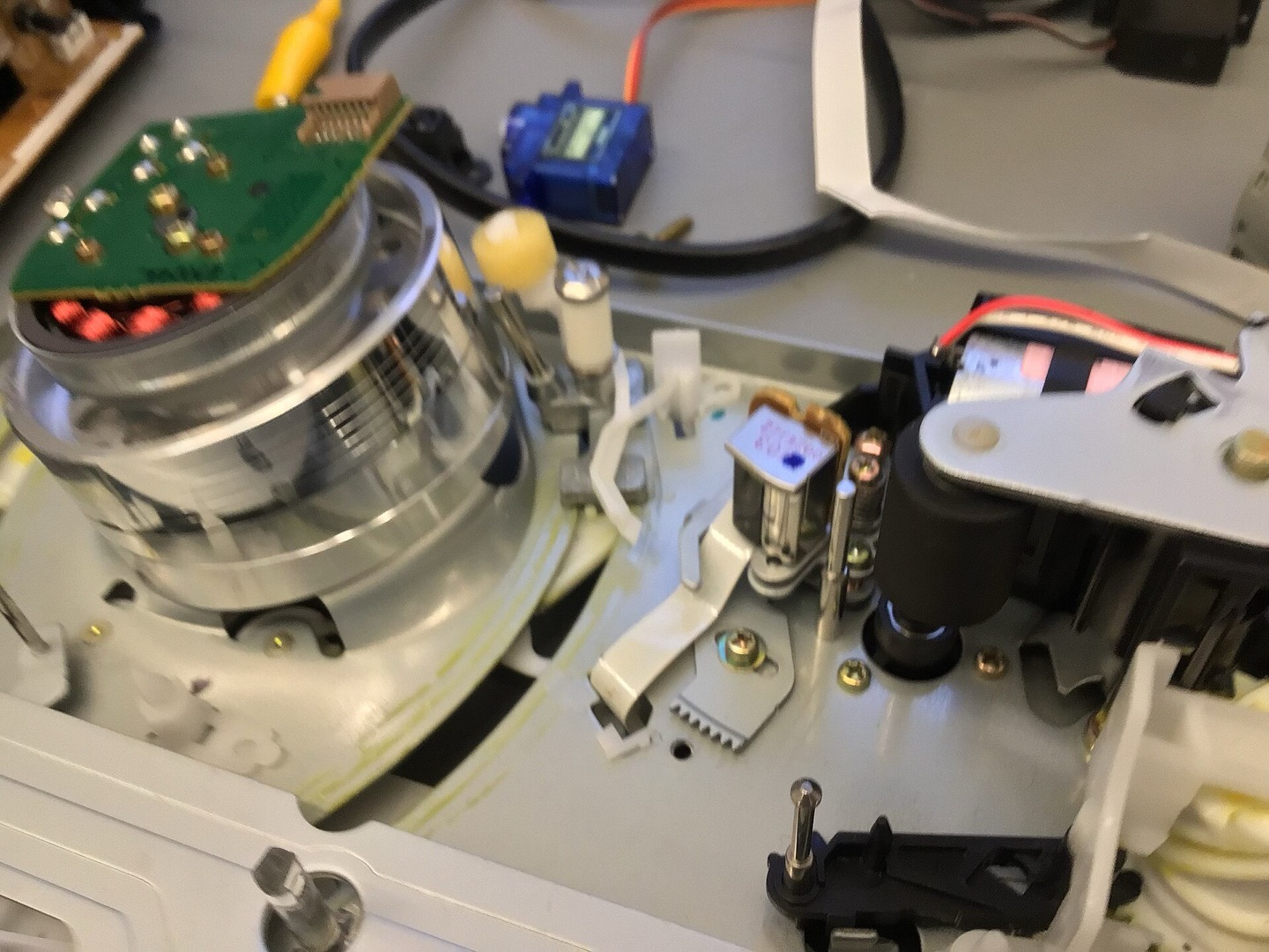 Close-up of a VHS helical scan head assembly