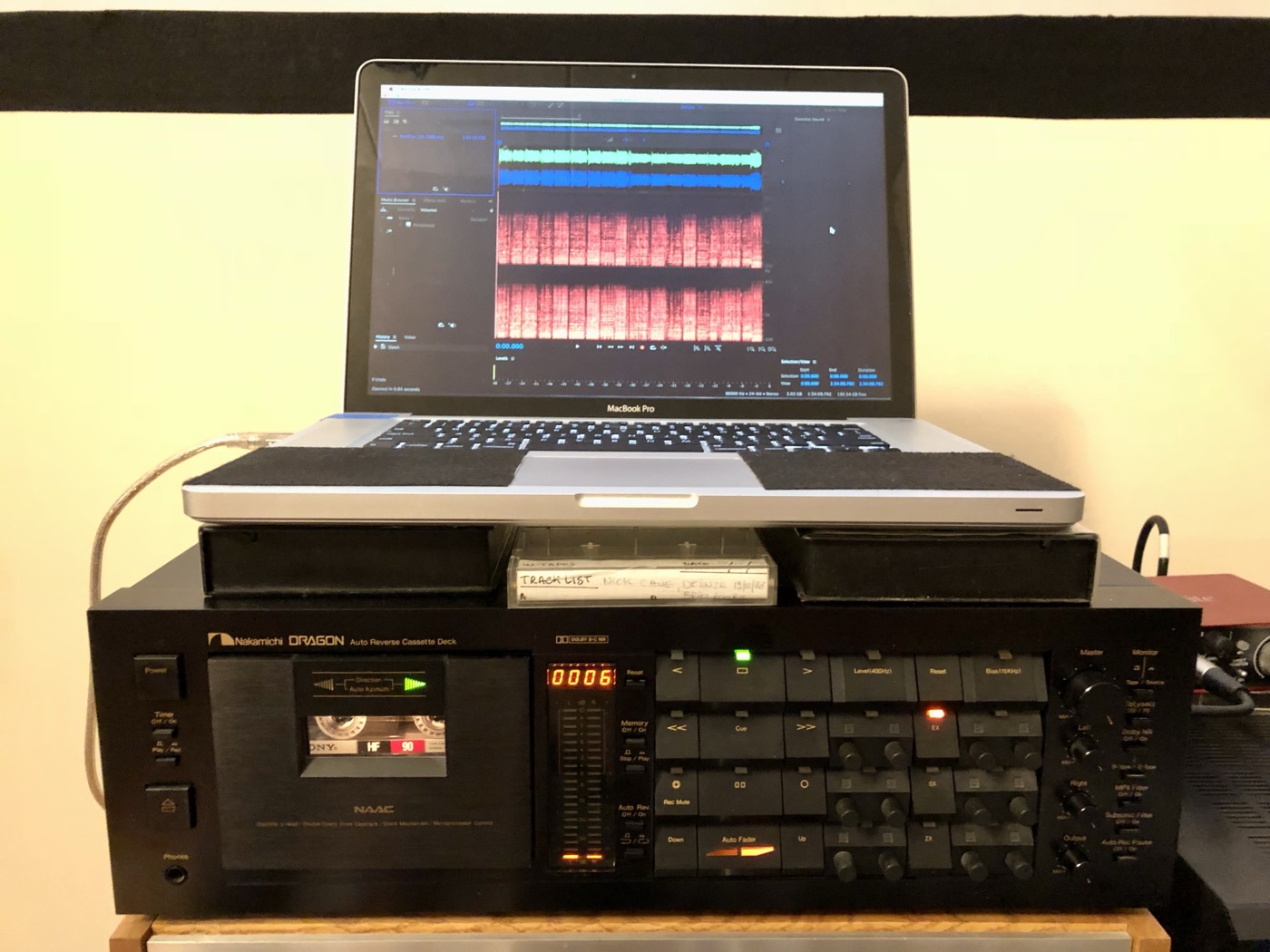 Willy Hermann-rebuilt Nakamichi Dragon cassette transfer setup